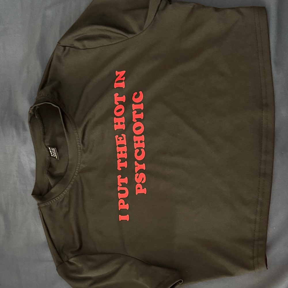 SHEIN Black Crop Top with Red Text